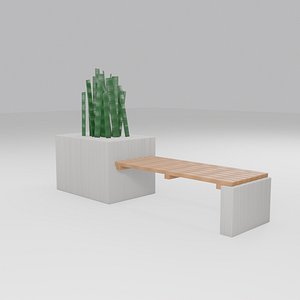 Modern Architectural Concrete Planter Bench with Snake Plants - PBR StemCell