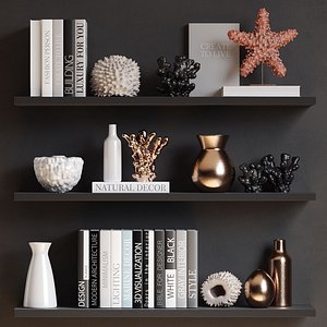 Sea decor with corals, vases and books