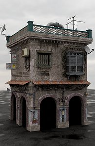 dilapidated two-story building 3D model 3D model
