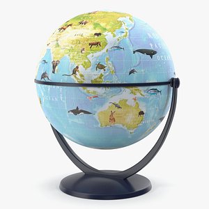 Animals World Globe with Stand 3D