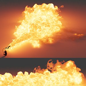 3D Portable Flamethrower with Volumetric Flame Rigged VDB for Blender