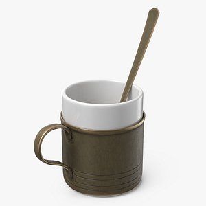 Middle Eastern Tea Glass with Metal Holder and Spoon 3D model