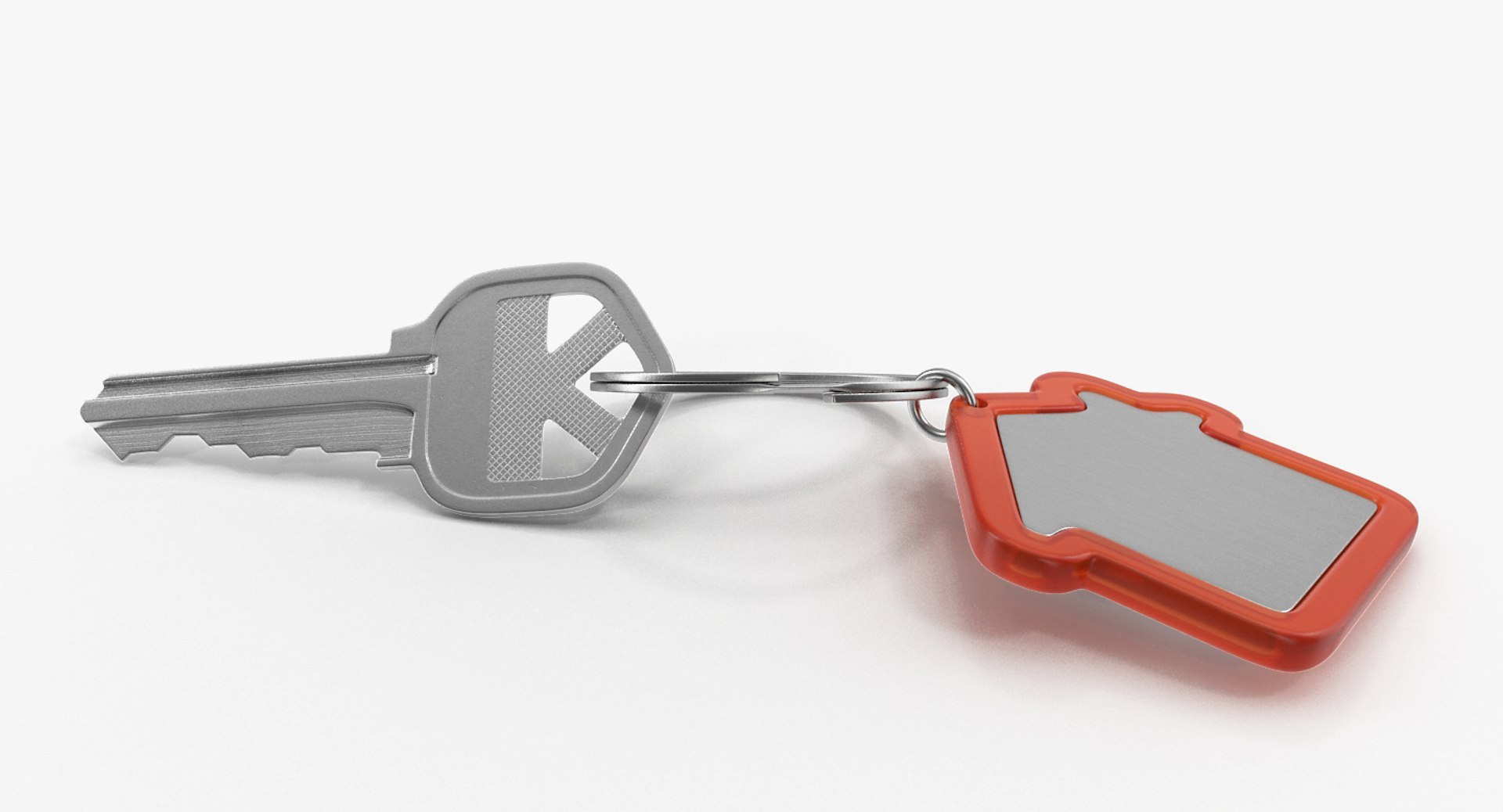 Door Key with Red House Shape Trinket 3D model preview