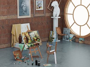 3D Art Studio Painter Props Interior Scene