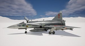 3D model Rigged Saab 37 Viggen Fighter