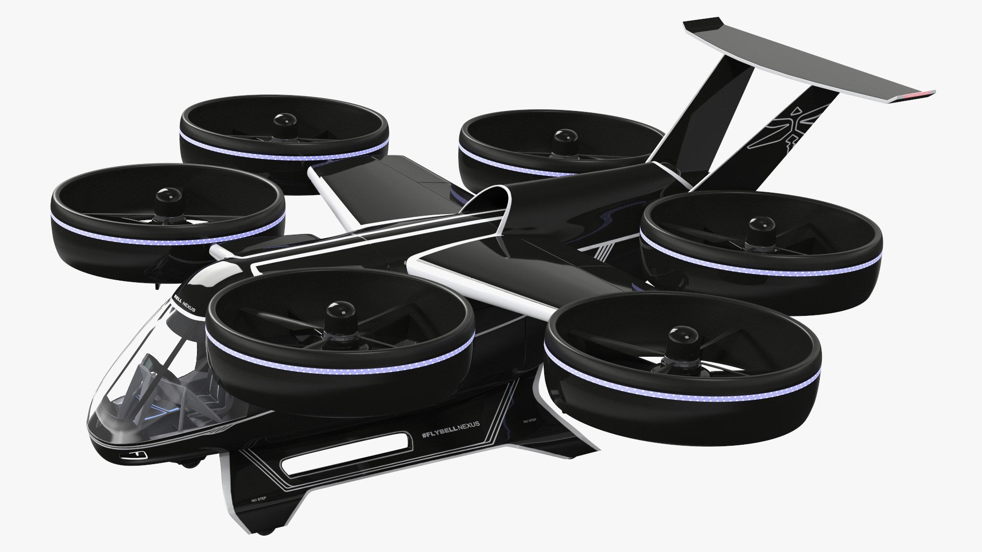Flying Taxi Bell Nexus Lights On Simple Interior Rigged 3D model preview