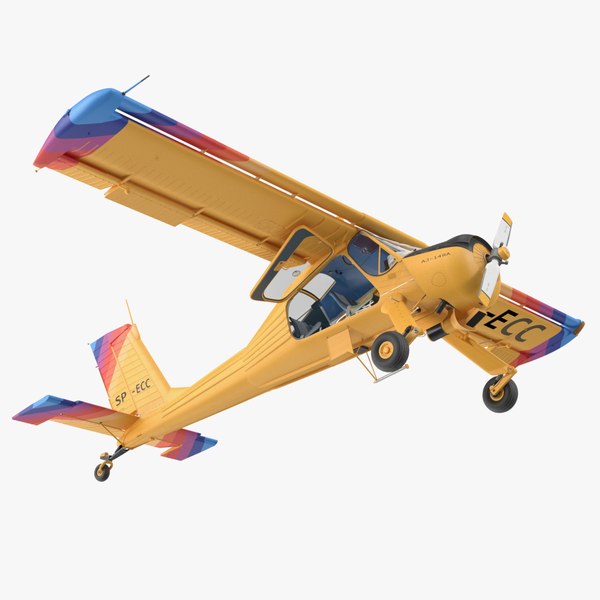 3D Aircraft PZL 104 Wilga Yellow Rigged model