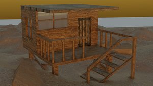 3D wooden cabin or beach hut game ready model
