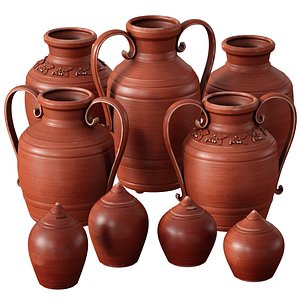3D Clay vases pots jugs model