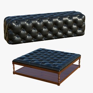 3D model Chesterfield Coffee Table With Leather Sofa
