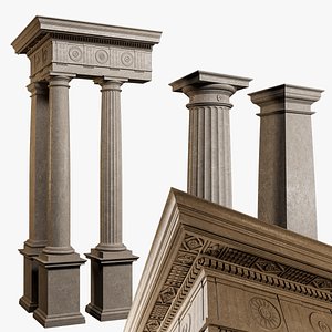 3D model Denticulated Doric Order Column pedestal and entablature