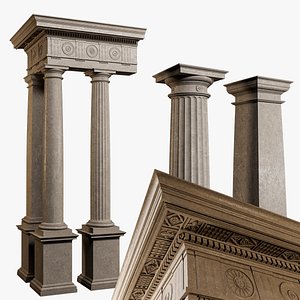 Denticulated Doric Order Column pedestal and entablature