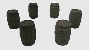 3D low-poly wooden barrels pbr