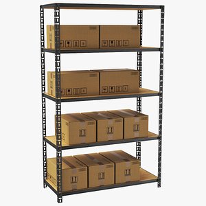 3D real warehouse rack cardboard box