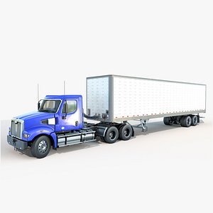 Heavy Truck with Semi Trailer Rigged All PBR Unity UE Textures