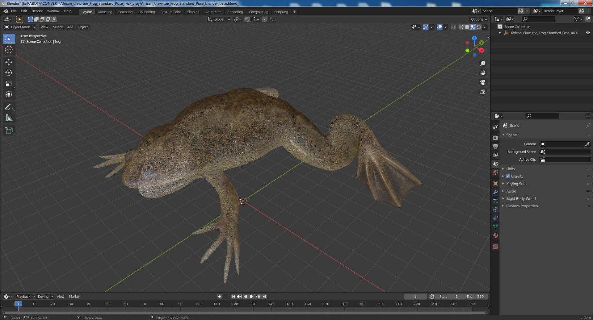 3D African Claw-toe Frog Standard Pose model https://p.turbosquid.com/ts-thumb/ke/zo6Ni7/wp/africanclawtoefrogstandardposemb3dmodel024/jpg/1695210209/1920x1080/fit_q87/ee3c1d6de9d53c069f99cd266da999af69ae8149/africanclawtoefrogstandardposemb3dmodel024.jpg