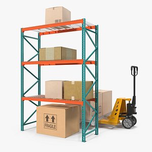 Pallet Jack and Rack with Cardboxes