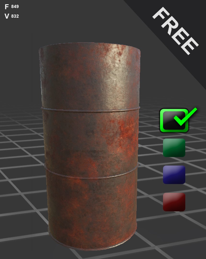 3D metal barrel https://p.turbosquid.com/ts-thumb/kf/AEZ5dE/BQ177sVh/black/jpg/1506983769/1920x1080/fit_q87/c40298aebbd2f239a3992e12d36bdb51e17700b4/black.jpg