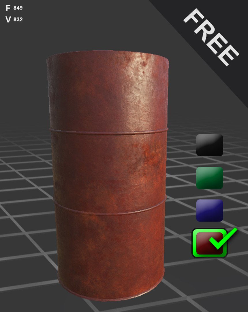 3D metal barrel https://p.turbosquid.com/ts-thumb/kf/AEZ5dE/wqlAN7JP/red/jpg/1506983784/1920x1080/fit_q87/66821e001d501c04f8949d1d5ebdb8b01ee76dbe/red.jpg