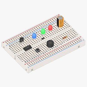 Breadboard with components lowpoly pixel art 3D