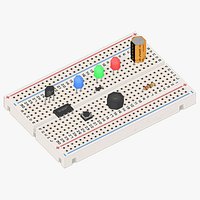Breadboard with components lowpoly pixel art