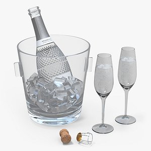 3D Ice Bucket for Champagne and Two Glasses