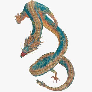 3D Asian Mythical Serpent Dragon Blue Rigged for Maya