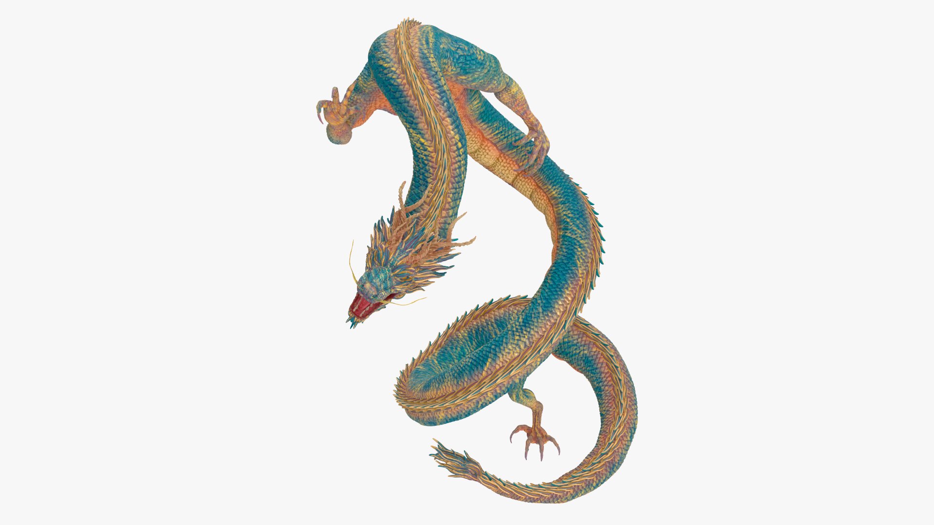 Asian Mythical Serpent Dragon Blue Rigged for Maya 3D model preview