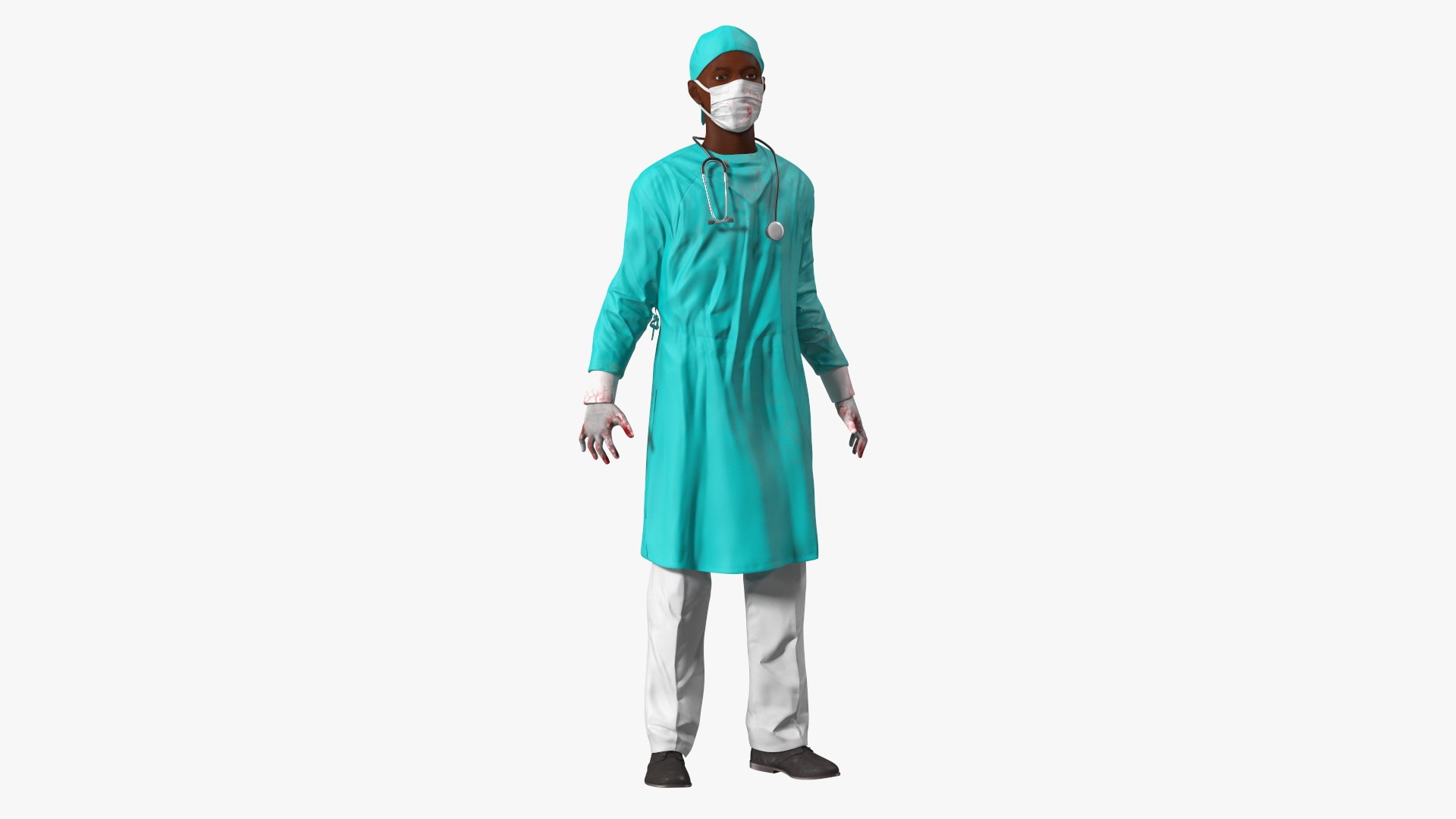 African Black Male Doctor Wearing Face Mask Blood Stained Rigged 3D model preview