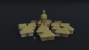 cartoon medieval village asset 3D model