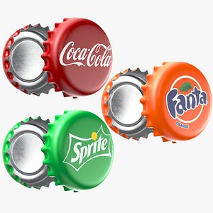 Three Caps Soda Bottles 3D model