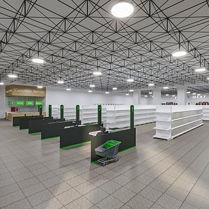 Supermarket Interior Exterior Hyper Realistic 3D model