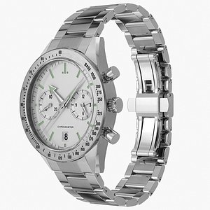 Chronometer Watch Steel Bracelet White Dial 3D model