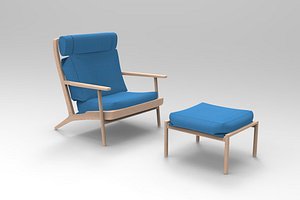 High Back Easy Chair with Footstool 3D