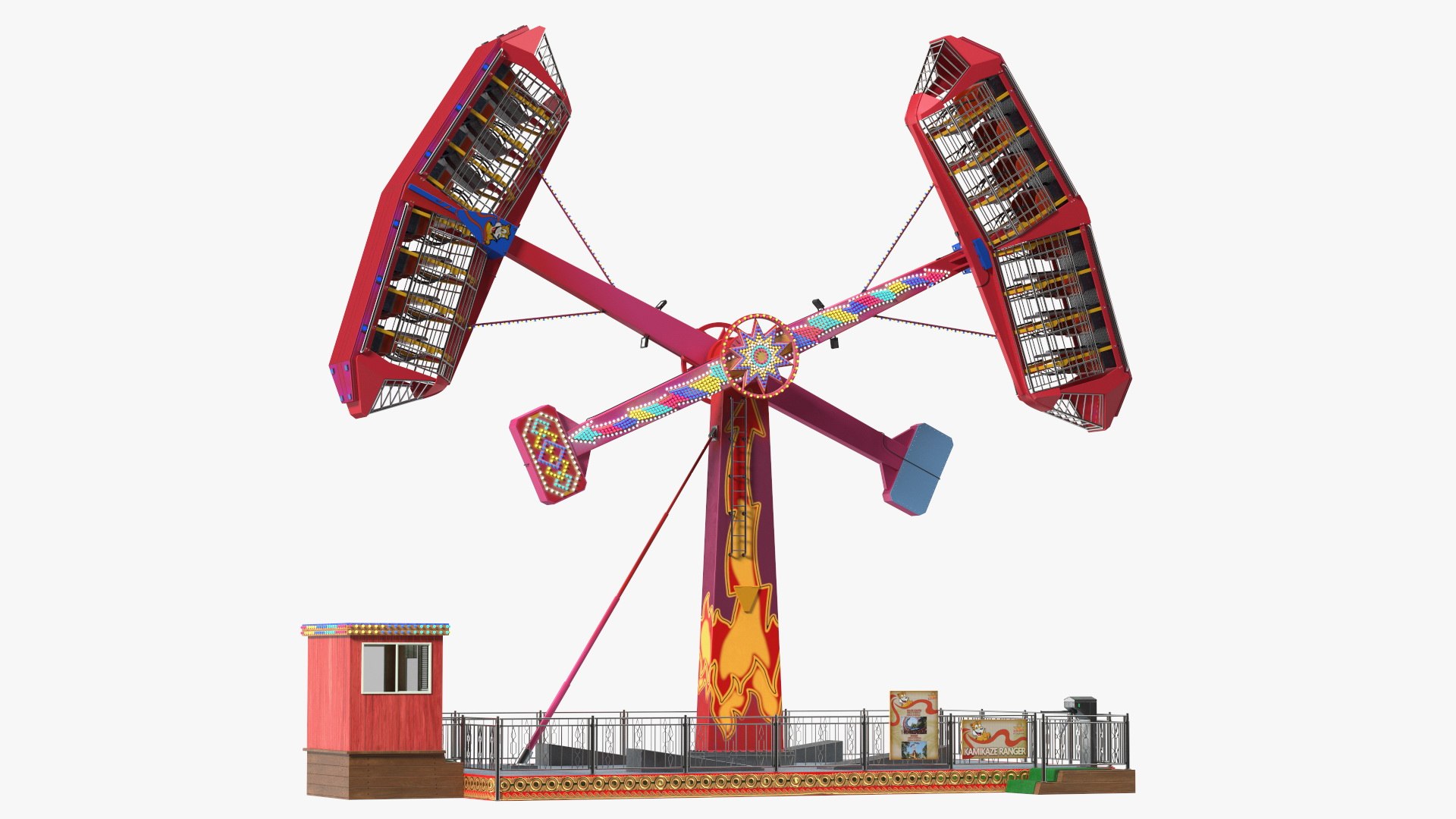 Kamikaze Ranger Ride Attraction Working Position 3D model preview