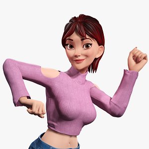 Cartoon Young Woman in Casual girlfriend