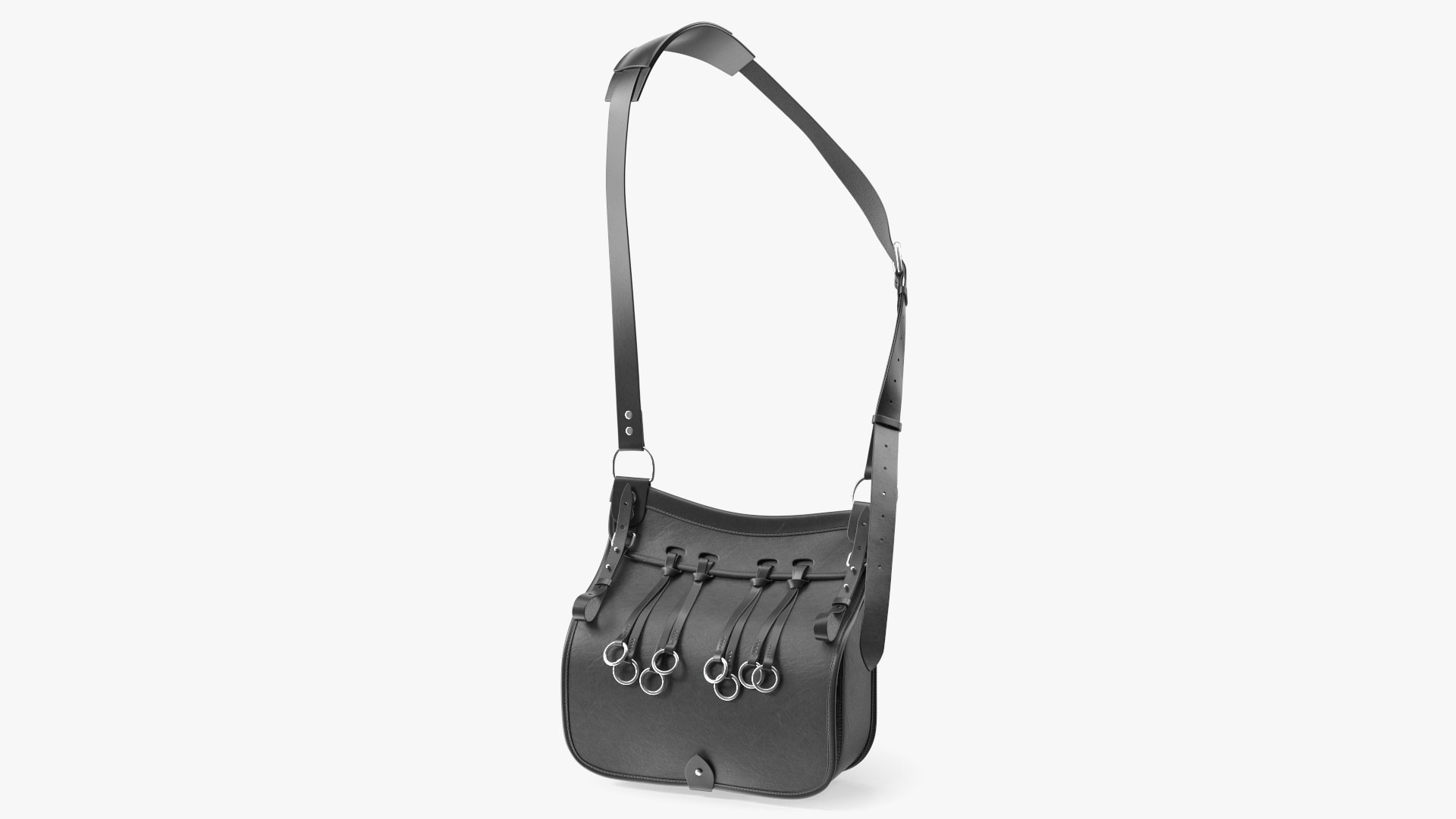 Black Leather Hunting Shoulder Bag 3D model preview