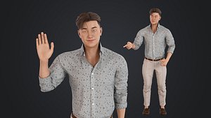 Business man in shirt pants  old 3D