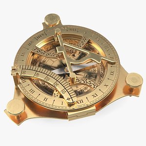 Folded Vintage Compass with Sundial 3D model