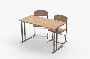 Low Poly Classroom Desk And Chair VR AR 3D model
