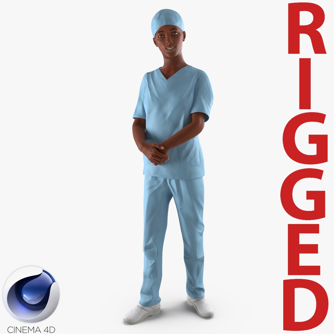 African American Female Doctor Rigged for Cinema 4D 3D Model 3D model preview