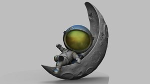CUTE CHIBI SPACEMAN ON HALF MOON 3D PRINT MODEL