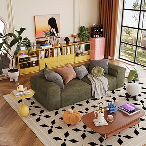 3D Modern Eclectic Living Room with Pop Art Decor and Retro Appliances