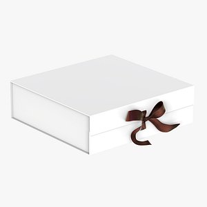 White Luxury Gift Box Magnetic box with Satin Ribbon 3D Model