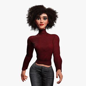 Red Turtleneck Rigged Stylized Young Woman 3D Character