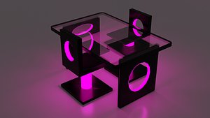 3D model Glass and Neon kitchen set