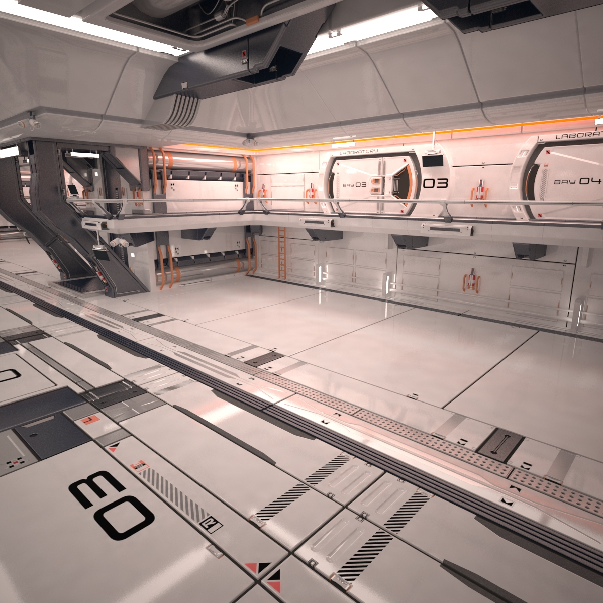 3d sci fi hangar interior scene model