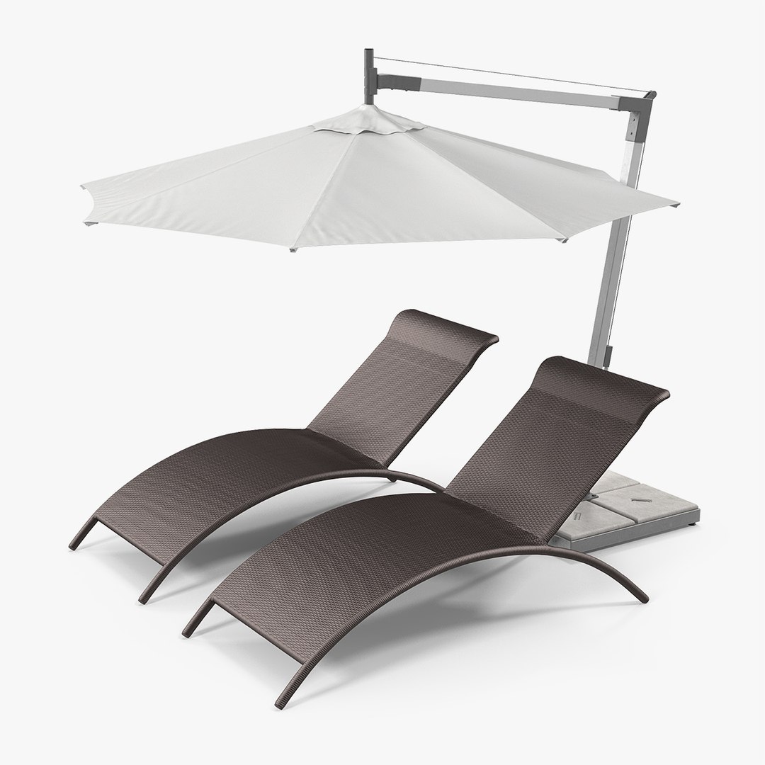 Sun Lounge Chairs and Umbrella 3D model preview