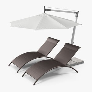 3D sun lounge chairs umbrella model