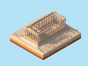 Cartoon Low Poly Greece Parthenon Landmark